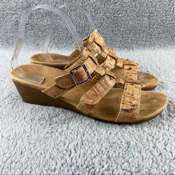 VIONIC RADIA CORK Wedge Sandals Slides Slip On Adjustable Straps Buckle Womens 9 - Picture 2 of 13